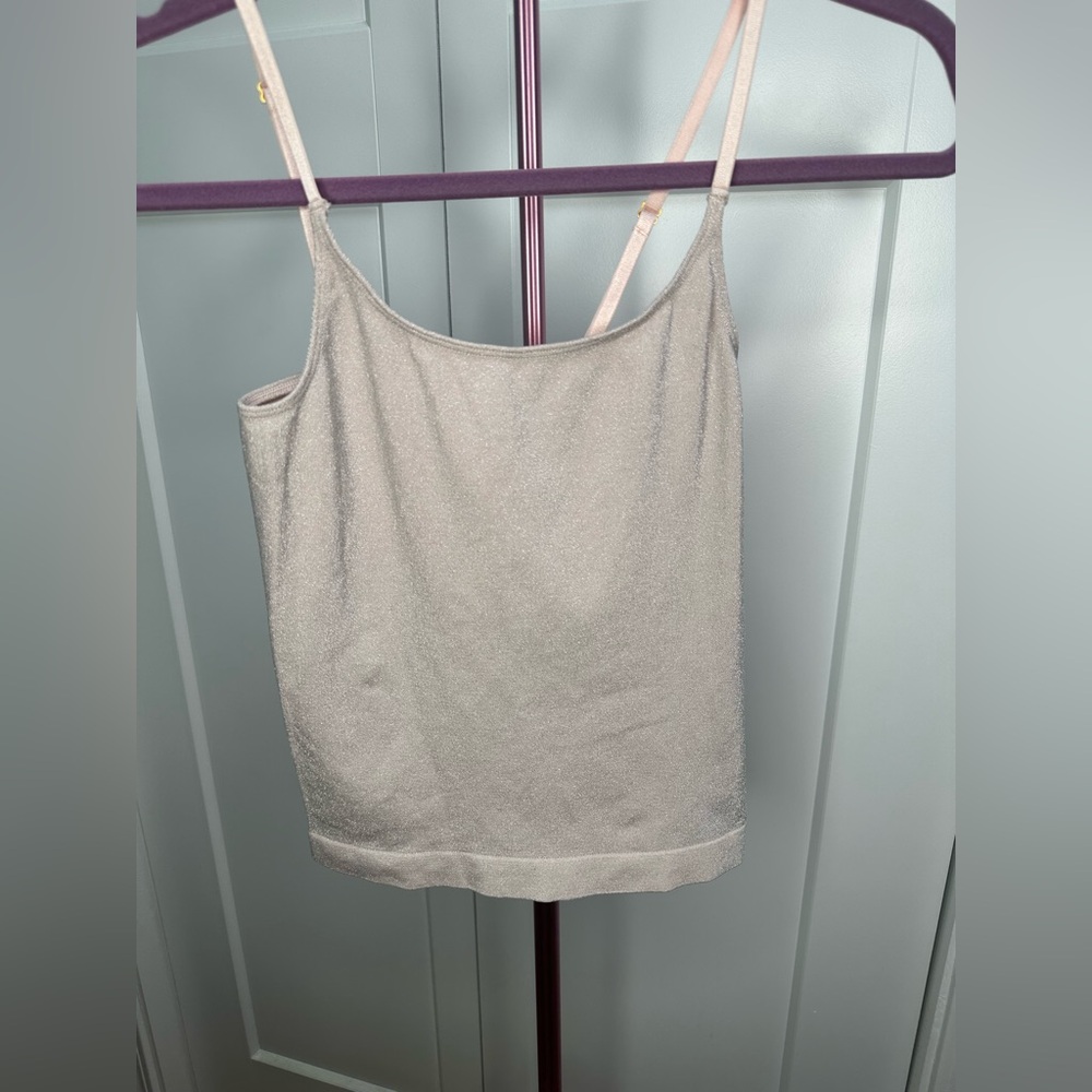 Victoria secret tank shimmer pink M gold strap accents chic sparkling shimmer